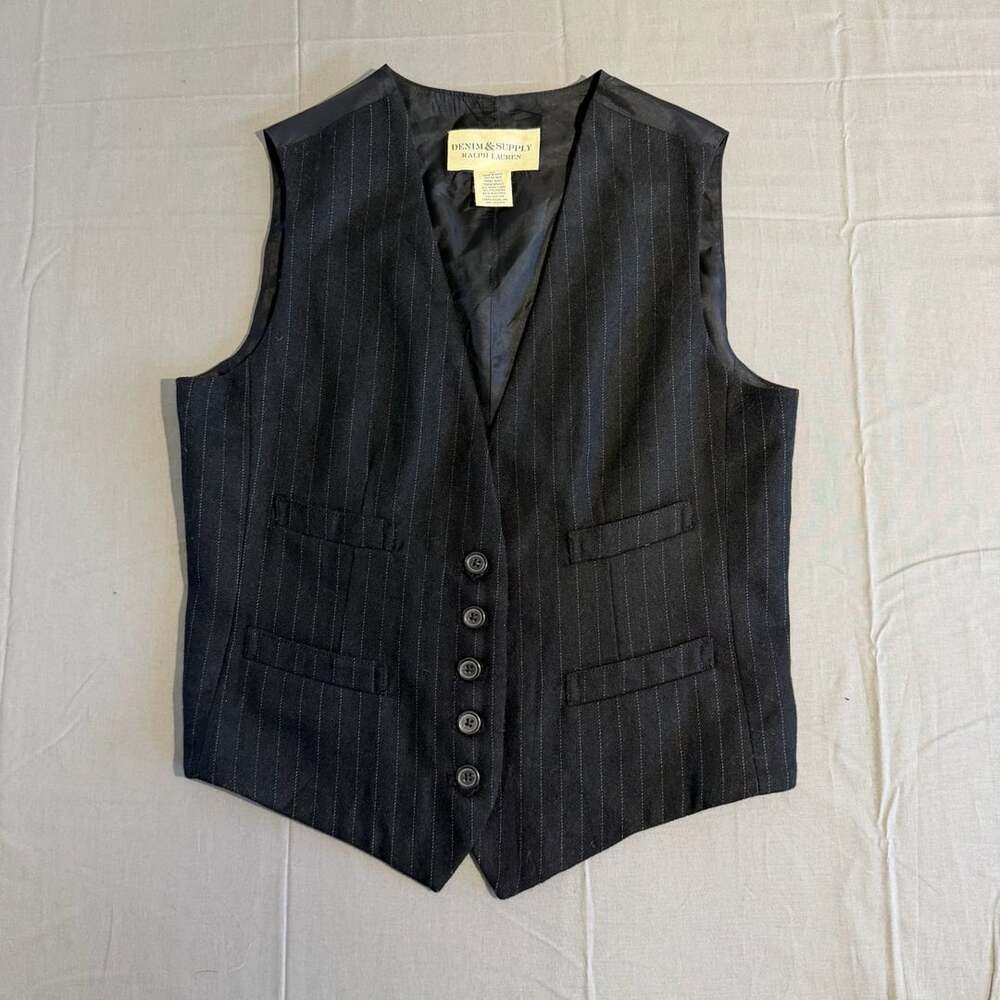 Denim & Supply Ralph Lauren Pinstripe Vest Size S Black Wool Blend